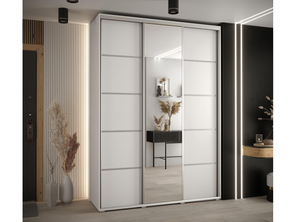 Meublori 5 Sliding Door Wardrobe 235.2/170/45 3 Doors White/White/Silver