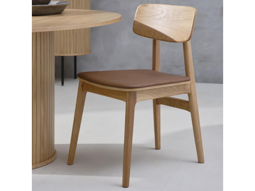 Meublori - Set of 2 wooden and faux leather chairs - Beige