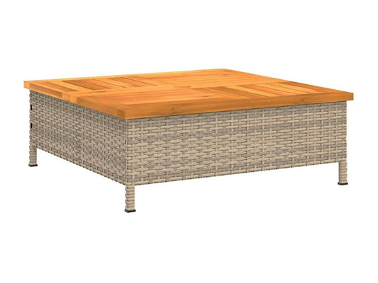 Beige garden table 70x70x25 cm, woven resin and wood, Meublori