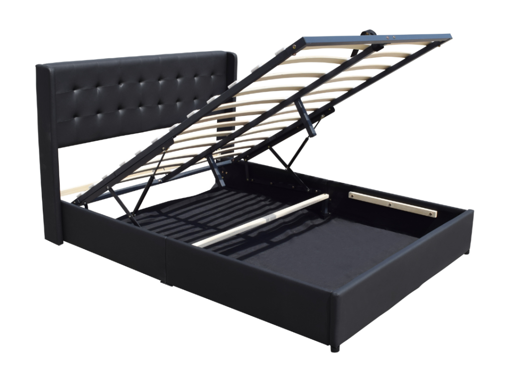 Removable cover storage bed 140x200 cm with upholstered headboard and 14 Meublori - Quick and easy assembly - Easy-care PVC faux leather upholstery