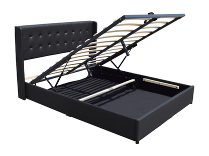 Removable cover storage bed 140x200 cm with upholstered headboard and 14 Meublori - Quick and easy assembly - Easy-care PVC faux leather upholstery