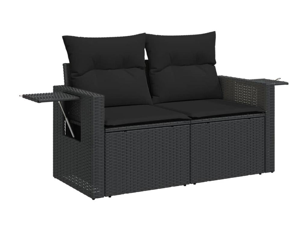 6-piece garden furniture set with cushions, black woven resin XEIK68694