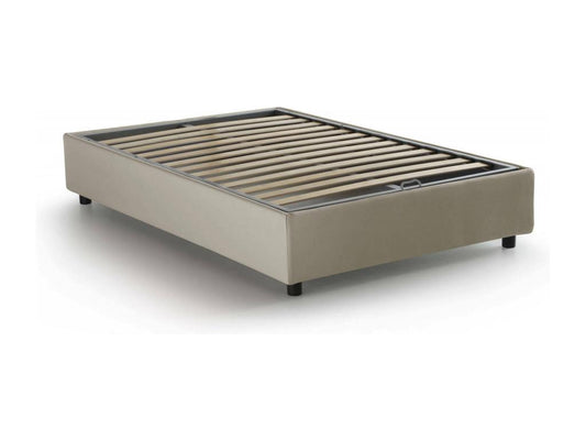 Meublori double bed with storage bed and fabric upholstery, Made in Italy, front opening, suitable for a 120x200 cm mattress, Beige
