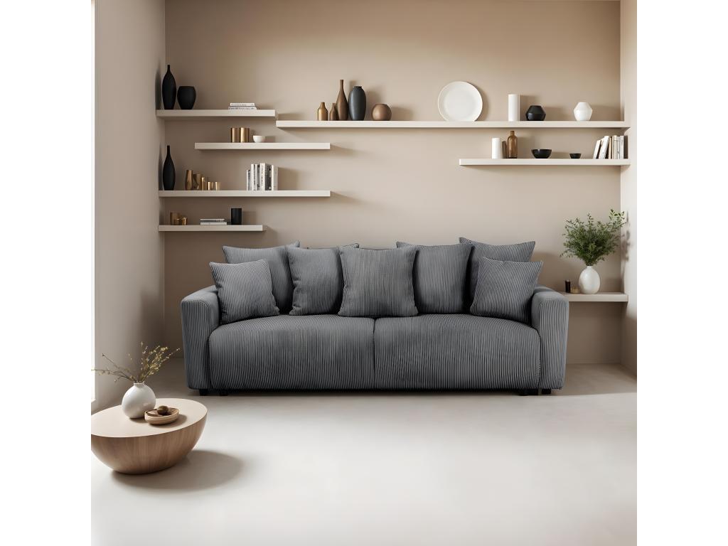 3-seater convertible sofa in anthracite grey corduroy with storage compartment - Laviecasa EFPM95192