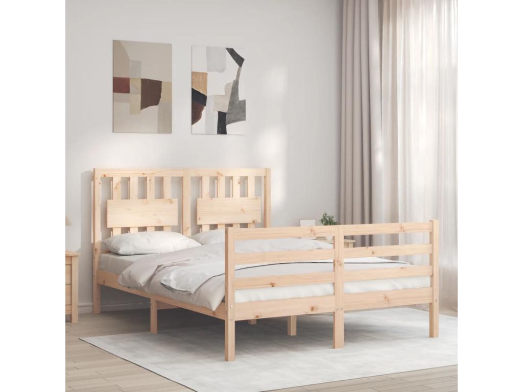 Bed frame with headboard 140x190 solid wood