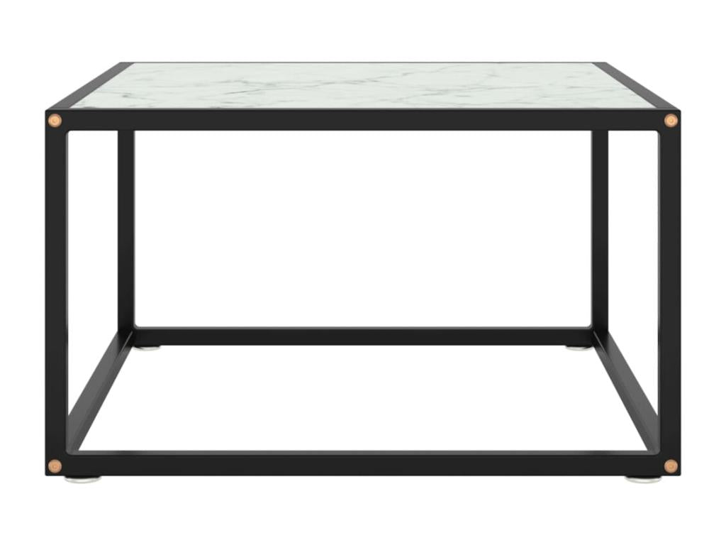Black coffee table with white marble top, 60x60x35 cm