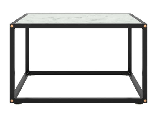 Black coffee table with white marble top, 60x60x35 cm