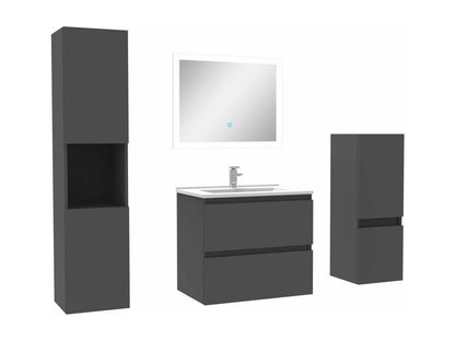 Bathroom vanity unit set 60cm with sink, storage column, and mirror in anthracite
