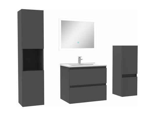 Bathroom vanity unit set 60cm with sink, storage column, and mirror in anthracite