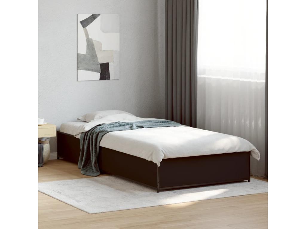 Black bed frame 90x190 cm engineered wood and metal EMXL78050