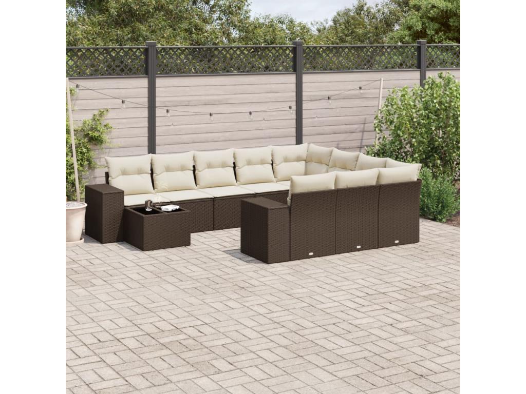 11-piece brown resin wicker garden furniture set and cushions QIBY42003