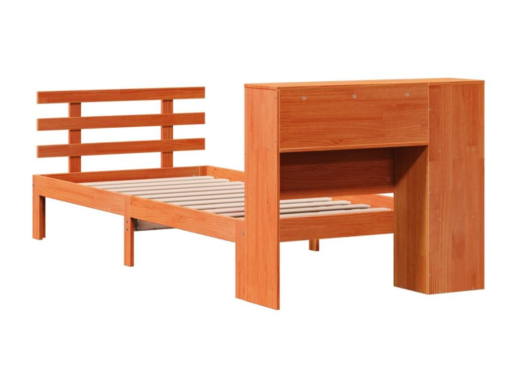 Bookshelf bed without mattress, brown wax finish, 100x200 cm, solid pine
