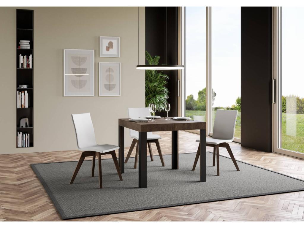 Extendable table 90x90/246 cm Meublori Walnut with Anthracite frame