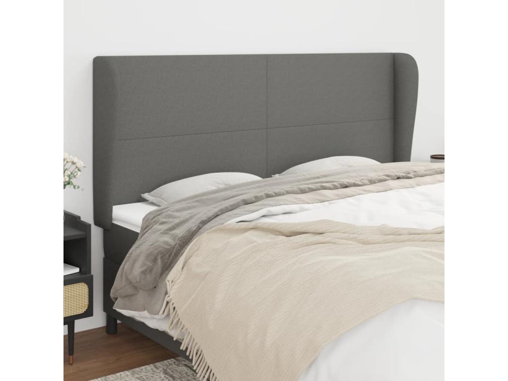 Headboard with wings, Dark Grey, 203x23x118/128 cm, Fabric SLQY51963