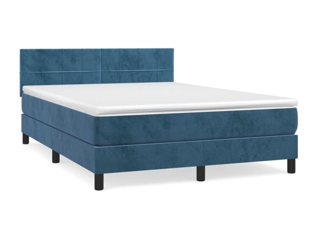 Upholstered bed base and mattress, Dark Blue, 140x190cm, Velvet, XWGW82529