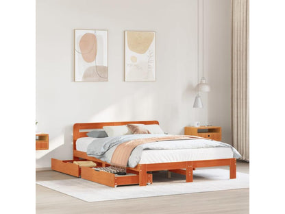 Bed frame without mattress, brown wax finish, 160x200cm, solid pine wood