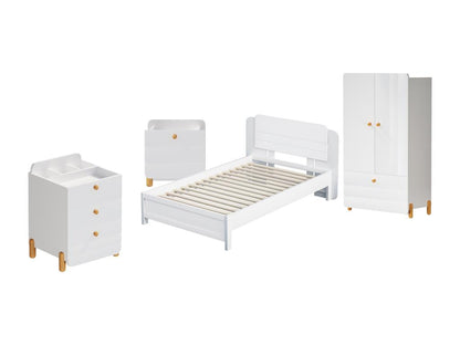 Bed set with bedside table 90x200 cm Slatted base Chest of drawers Wardrobe - Pine plywood MDF - White VRMJ57279