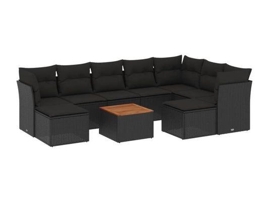 10-piece garden furniture set with cushions, black woven resin ZWYA25490