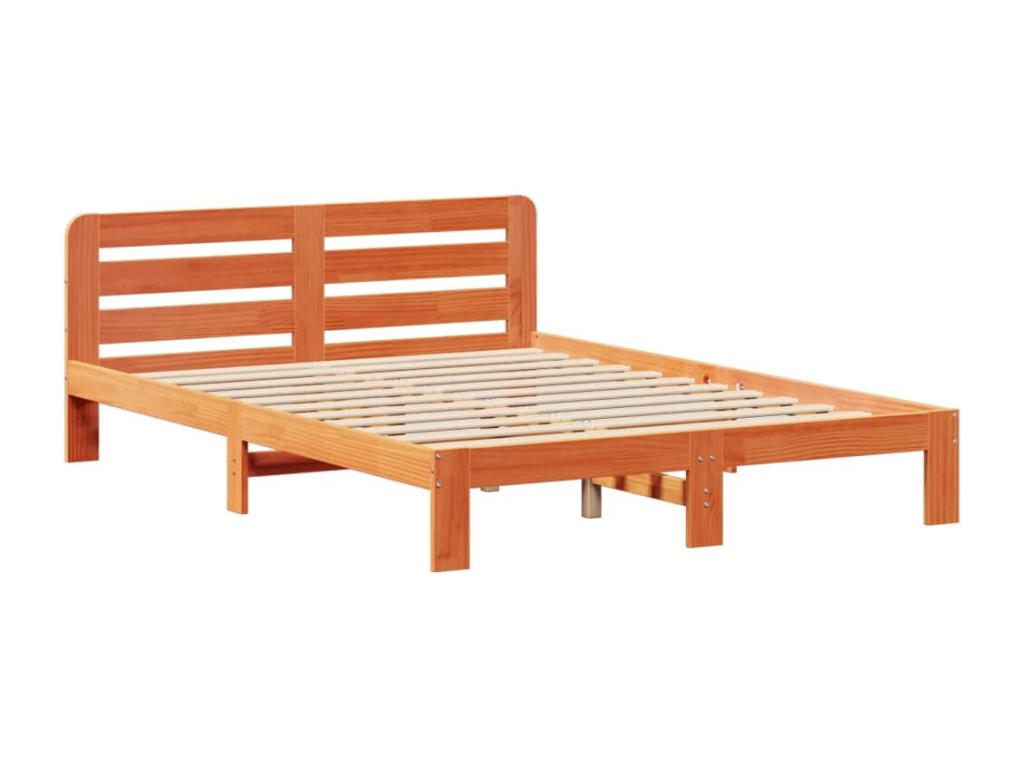 Bed frame without mattress, brown wax finish, 160x200cm, solid pine wood