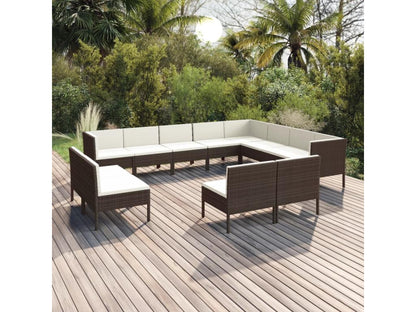 12-piece garden furniture set with cushions, brown woven resin