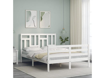 Bed frame with white headboard, small double bed, solid wood THOS71309