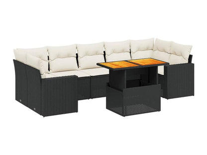 8-piece garden furniture set with cushions, black woven resin WEBR02869