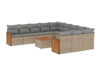 12-piece beige resin wicker garden furniture set with cushions OVUH12824