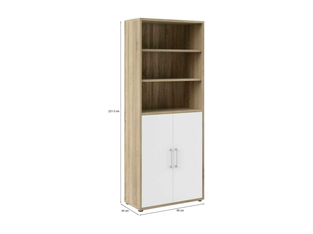 Meublori Buffet, Living Room Buffet, Kitchen Pantry, 89x40 h222 cm, Oak and White