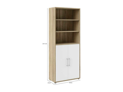 Meublori Buffet, Living Room Buffet, Kitchen Pantry, 89x40 h222 cm, Oak and White