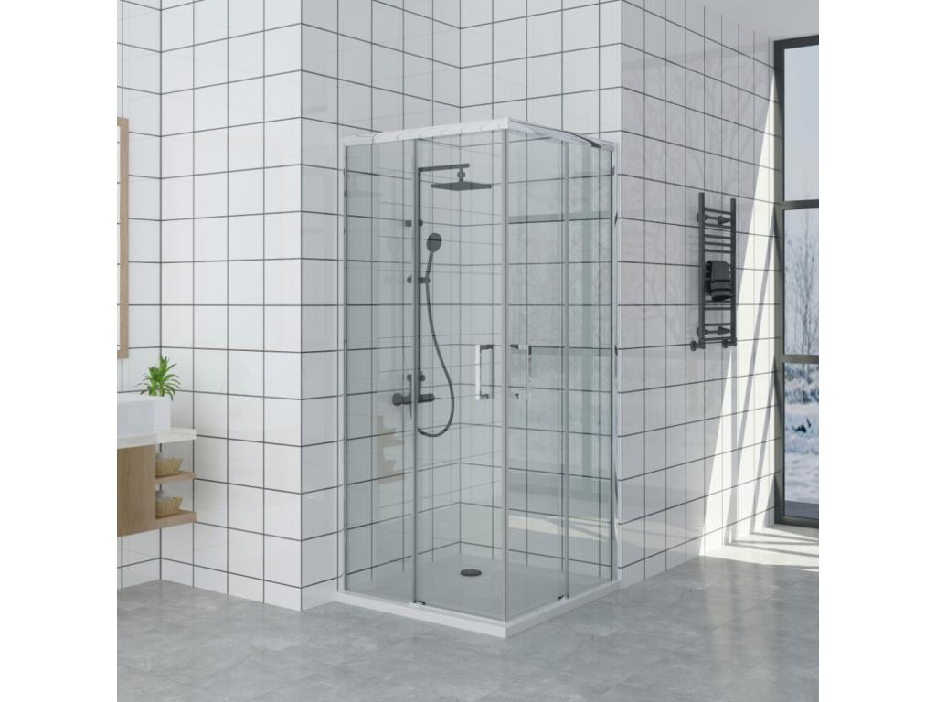 65x150 cm corner shower enclosure with easy entry, 200 cm high, made of tempered glass