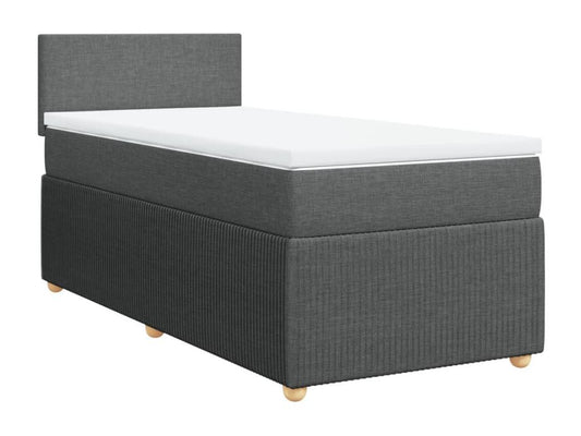 Meublori bed base with mattress, dark grey, 90x200 cm, fabric
