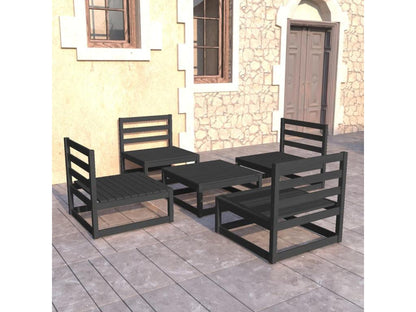 5-piece garden furniture set, black, solid pine wood
