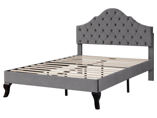 Upholstered 140x200cm velvet bed with adjustable headboard and slatted base by Meublori - Grey