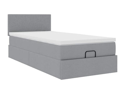Ottoman bed frame and light grey mattress 100x200 cm fabric