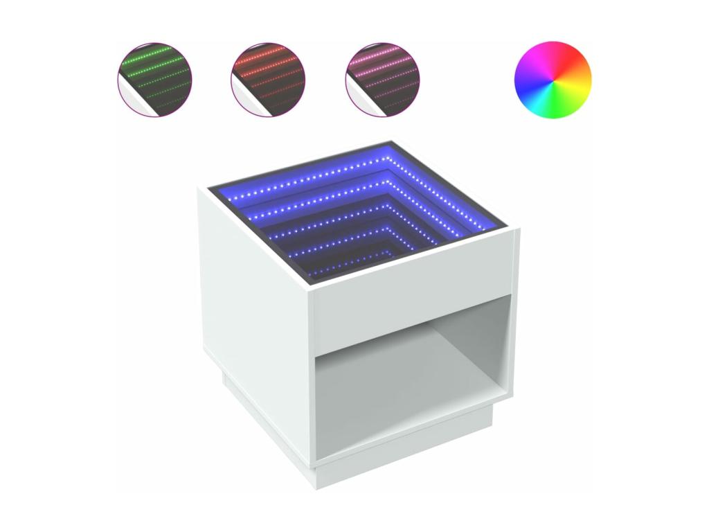 Bedside table with infinity LED, white, 50x50x50 cm, SEYX74161