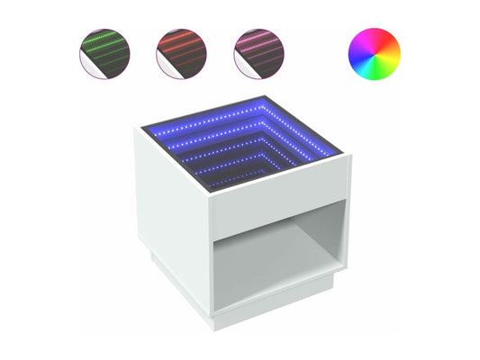 Bedside table with infinity LED, white, 50x50x50 cm, SEYX74161