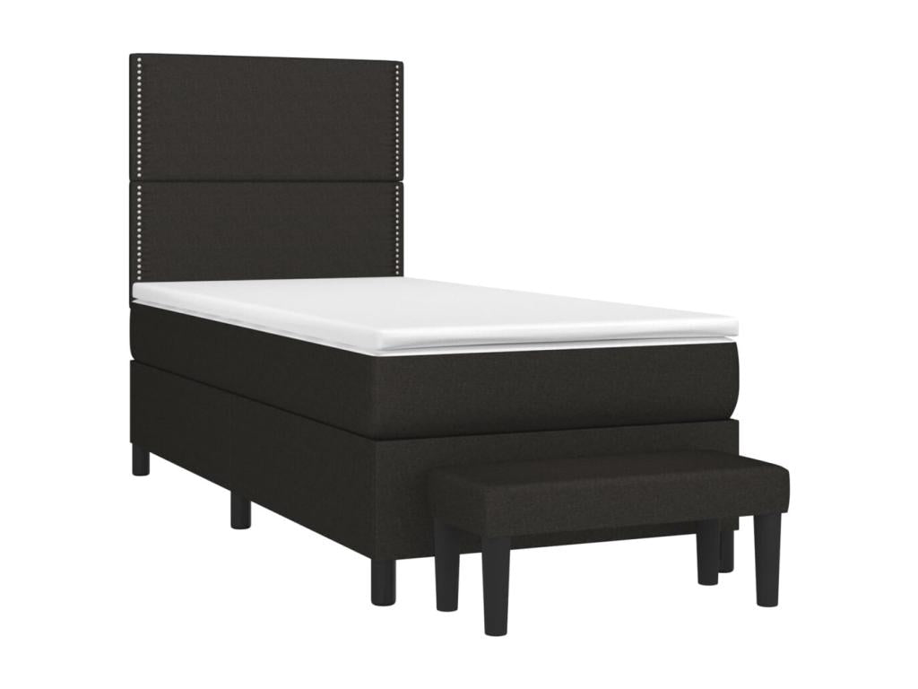 Upholstered bed base with mattress, black, 90x190 cm, fabric