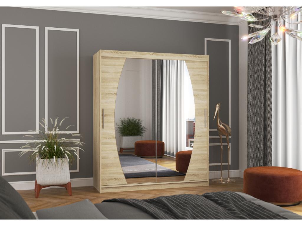 Laviecasa 180cm FXJE75915 2-Door Sliding Wardrobe in Light Wood with Mirror