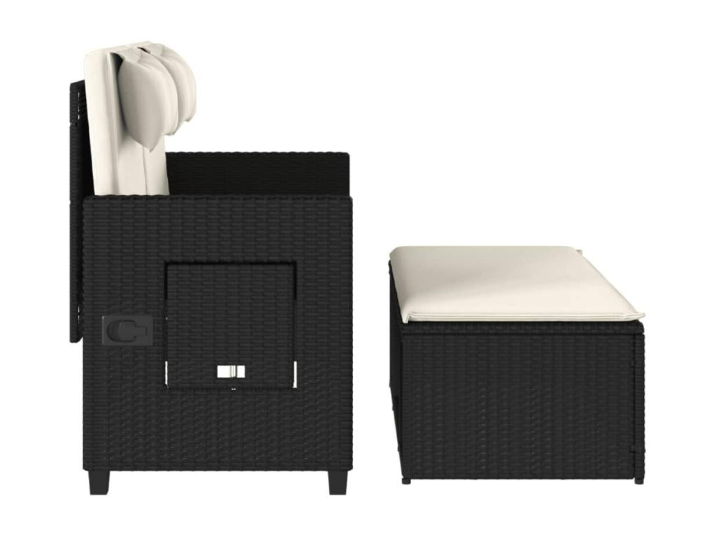 Reclining garden bench with cushions, black woven resin IZPH42600