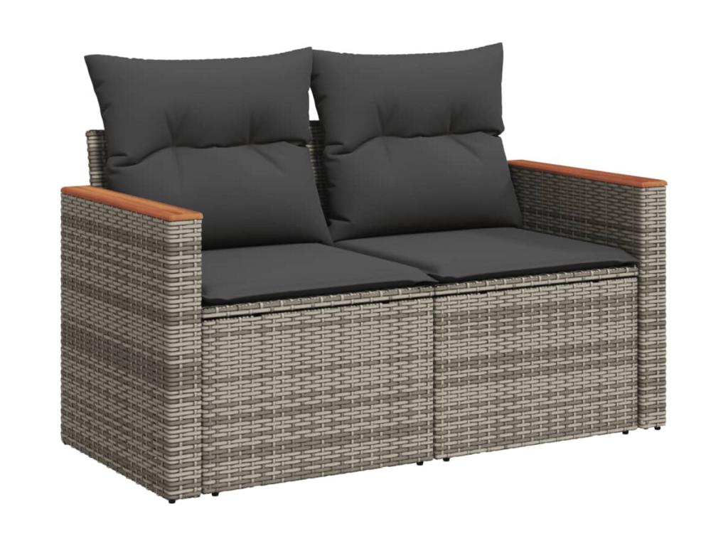 Garden furniture set with cushions, 7 pieces, grey woven resin