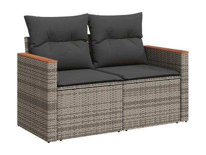Garden furniture set with cushions, 7 pieces, grey woven resin