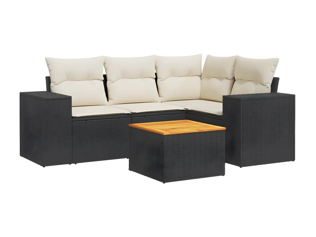 5-piece garden furniture set with cushions, black resin wicker UKYV01836