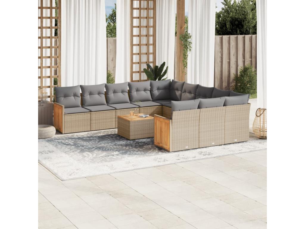 12-piece beige resin wicker garden furniture set with cushions OVUH12824