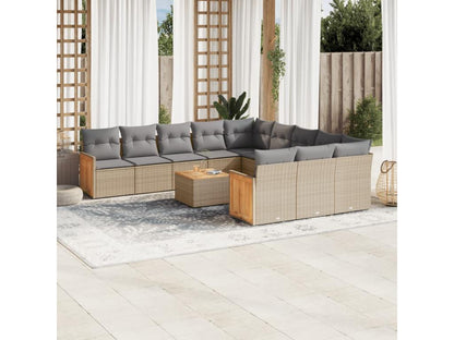 12-piece beige resin wicker garden furniture set with cushions OVUH12824