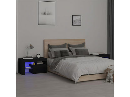 2-piece bedside tables and LED furniture, black, 70x36.5x40 cm