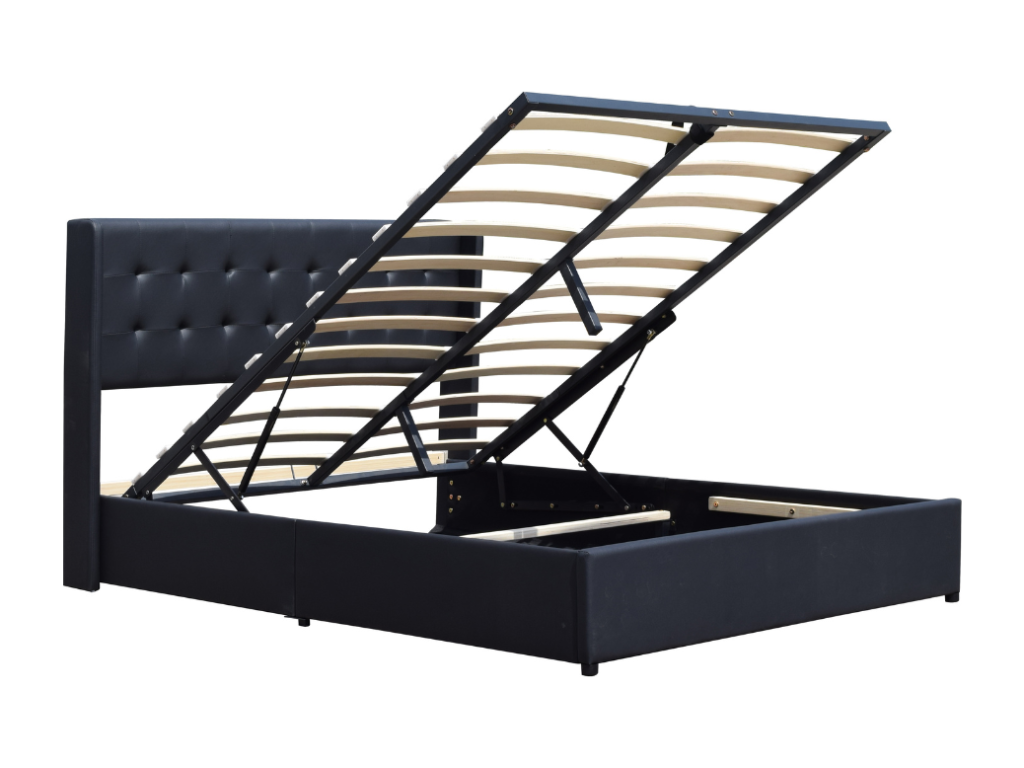 Removable cover storage bed 140x200 cm with upholstered headboard and 14 Meublori - Quick and easy assembly - Easy-care PVC faux leather upholstery