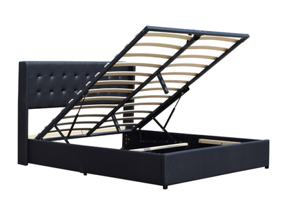 Removable cover storage bed 140x200 cm with upholstered headboard and 14 Meublori - Quick and easy assembly - Easy-care PVC faux leather upholstery