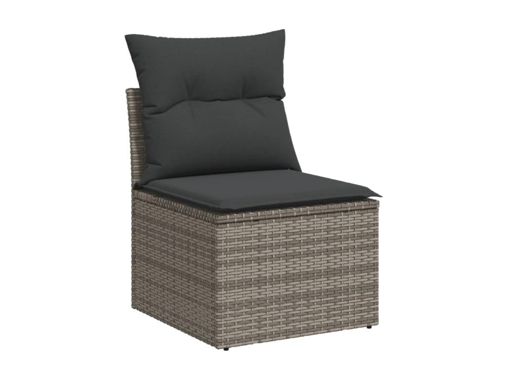 Garden furniture set with 10 cushions, grey woven resin
