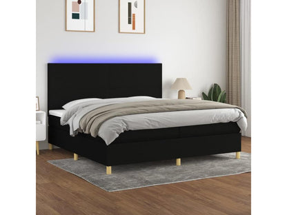 Upholstered bed base and mattress with LED lighting, black, 200x200 cm, fabric, TSGW81486