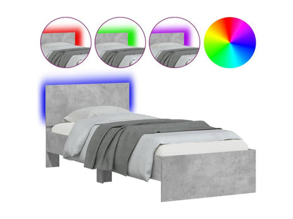 Bed frame, headboard and Laviecasaères LED, concrete grey, 90x190 cm WEOD17806